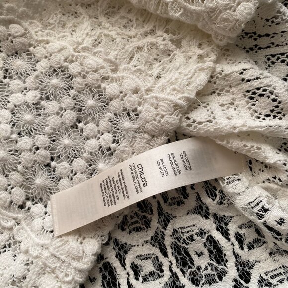 Chico's NWT ($79) Size 3 (XL) White Lace Crochet Sheer Cotton Blend Top Blouse - Picture 4 of 7
